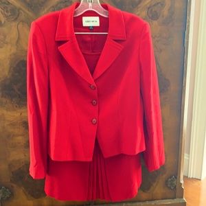 Red Albert Nipon skirt and jacket.
